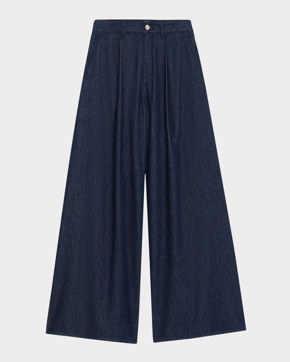 Denim Pleated Wide Leg Pants